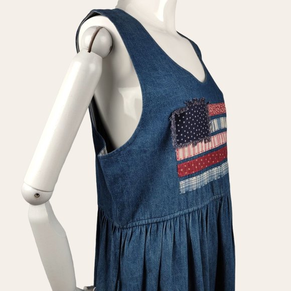 Vintage 1990s Susan Bristol Jumper Dress American Flag Folk Art Cottage Core 8 - Picture 6 of 12